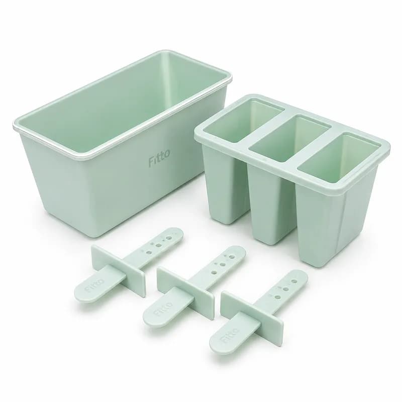 FITTO 3-Cavity Popsicle Mold Set with Reusable Sticks, Plastic Ice Cream Mold for Homemade Frozen Treats