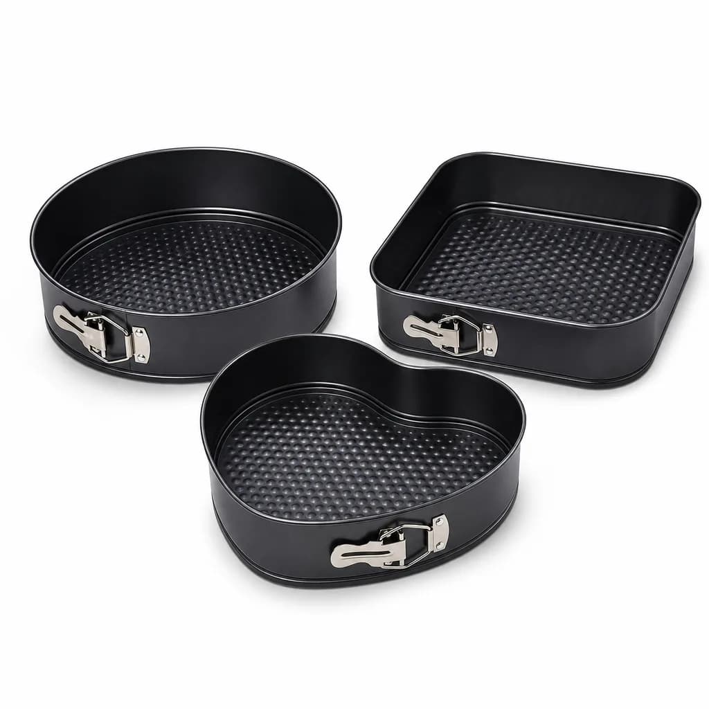 FITTO Springform Cake Pan Set, 3-Piece Round Square and Heart Shape Baking Moulds