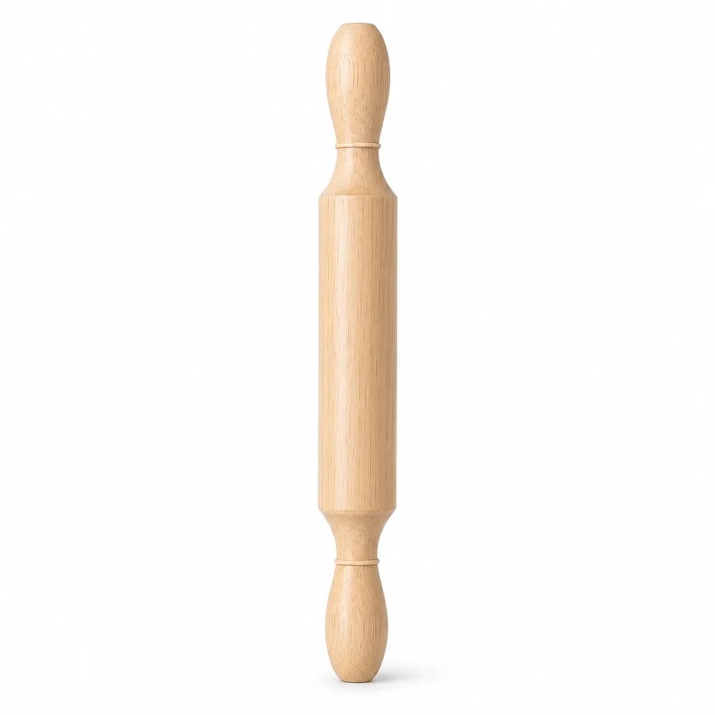 FITTO Wooden Rolling Pin, 39 x 4.5 cm, Single Baking Tool with Integrated Handles