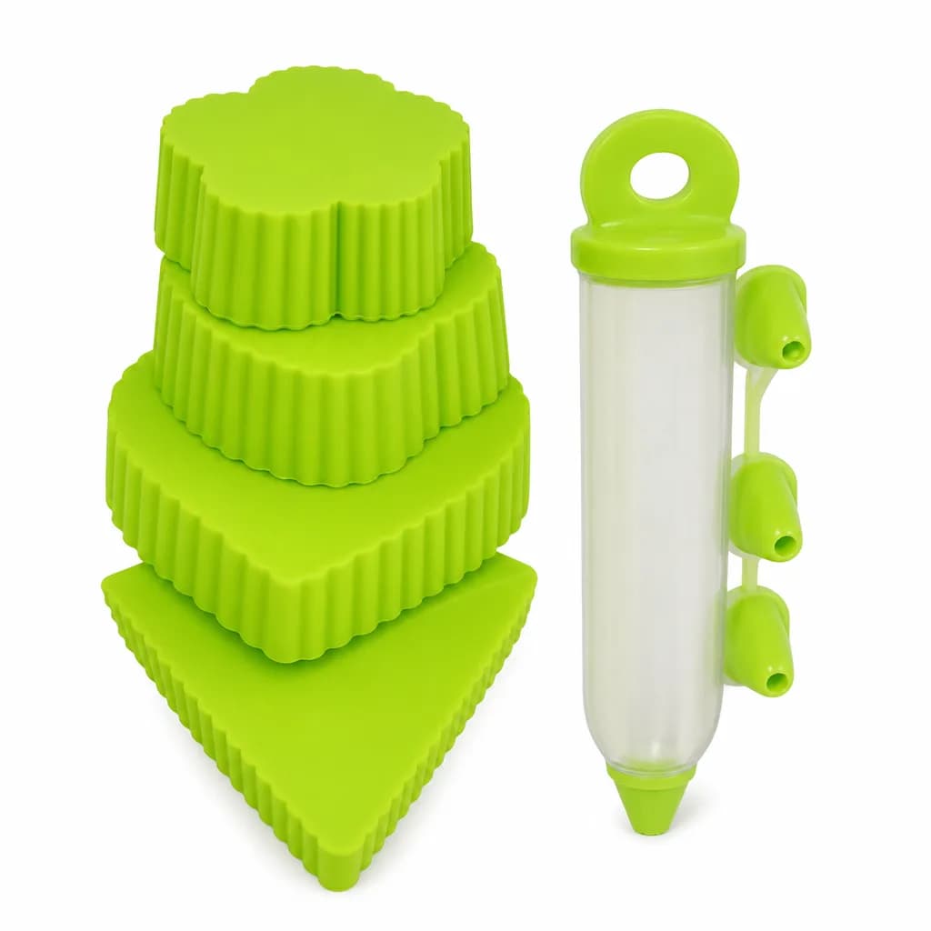 FITTO Green Silicone Baking Mould Set with Cupcake Moulds and Cream Dispenser, 1 Set