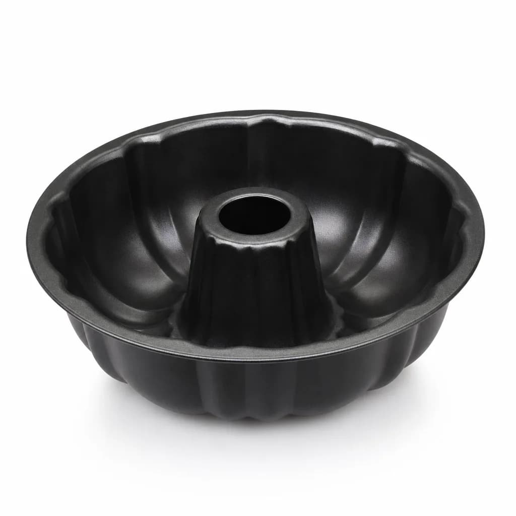 FITTO Bundt Cake Mold, 20 cm Fluted Carbon Steel Non-Stick Baking Pan, Black, 1 Piece