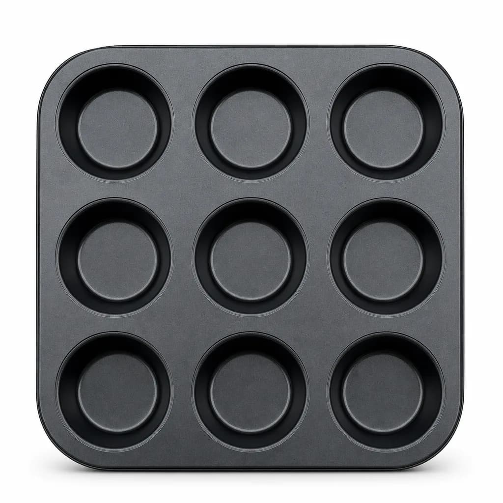 FITTO 9-Cup Cake Mold, Black Carbon Steel, Non-Stick, 26.5 × 26.5 cm, 1 Piece
