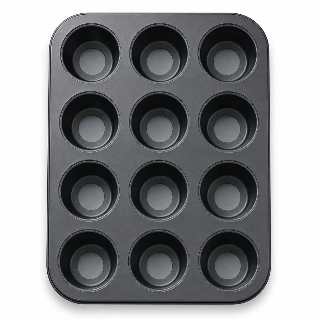 FITTO 12-Cup Cake Mold Carbon Steel Non-Stick Baking Pan Black 35 × 26 cm