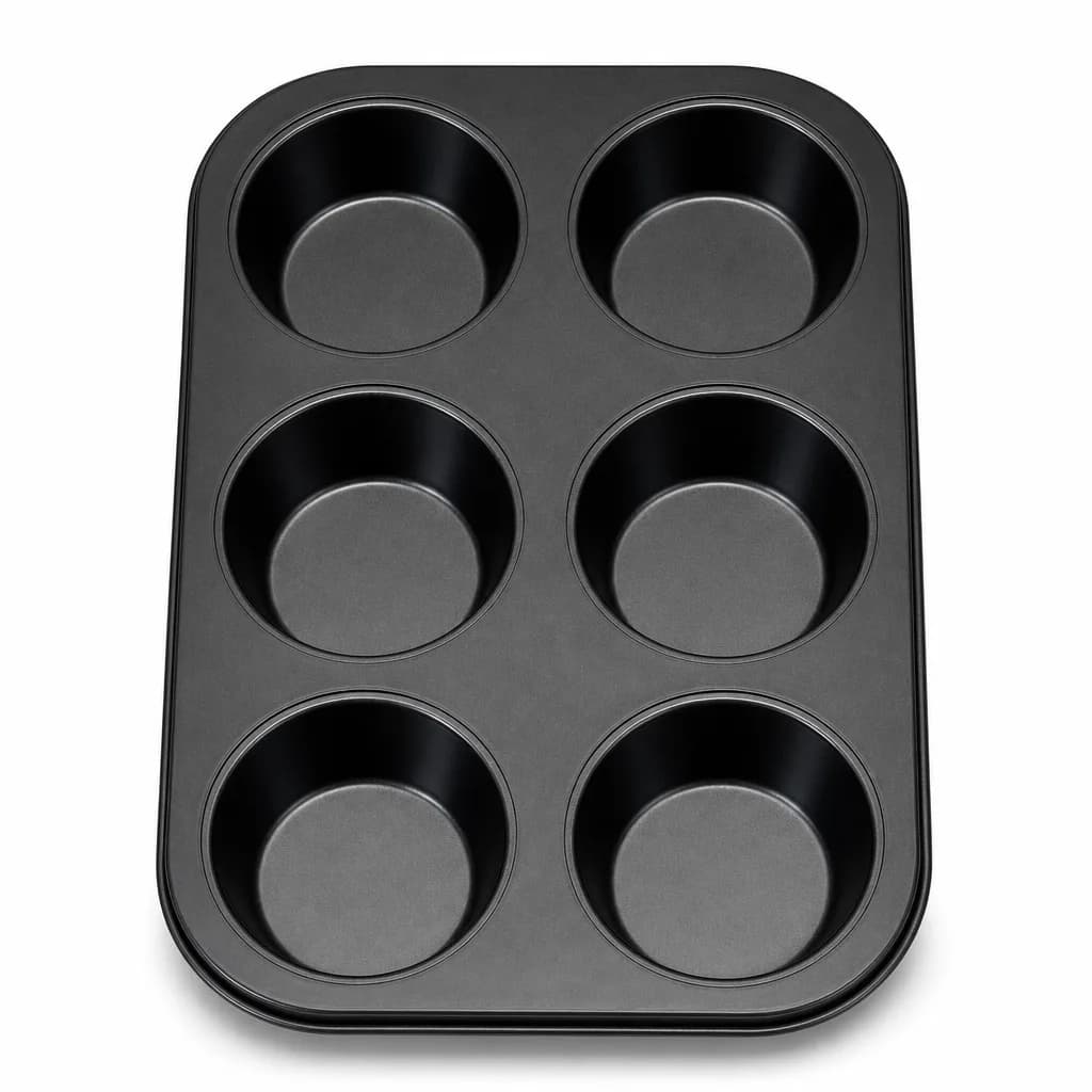FITTO Cake Mold, Carbon Steel Non-Stick 6-Cup Round Bakeware, 26 × 18 cm, Black, 1 Piece