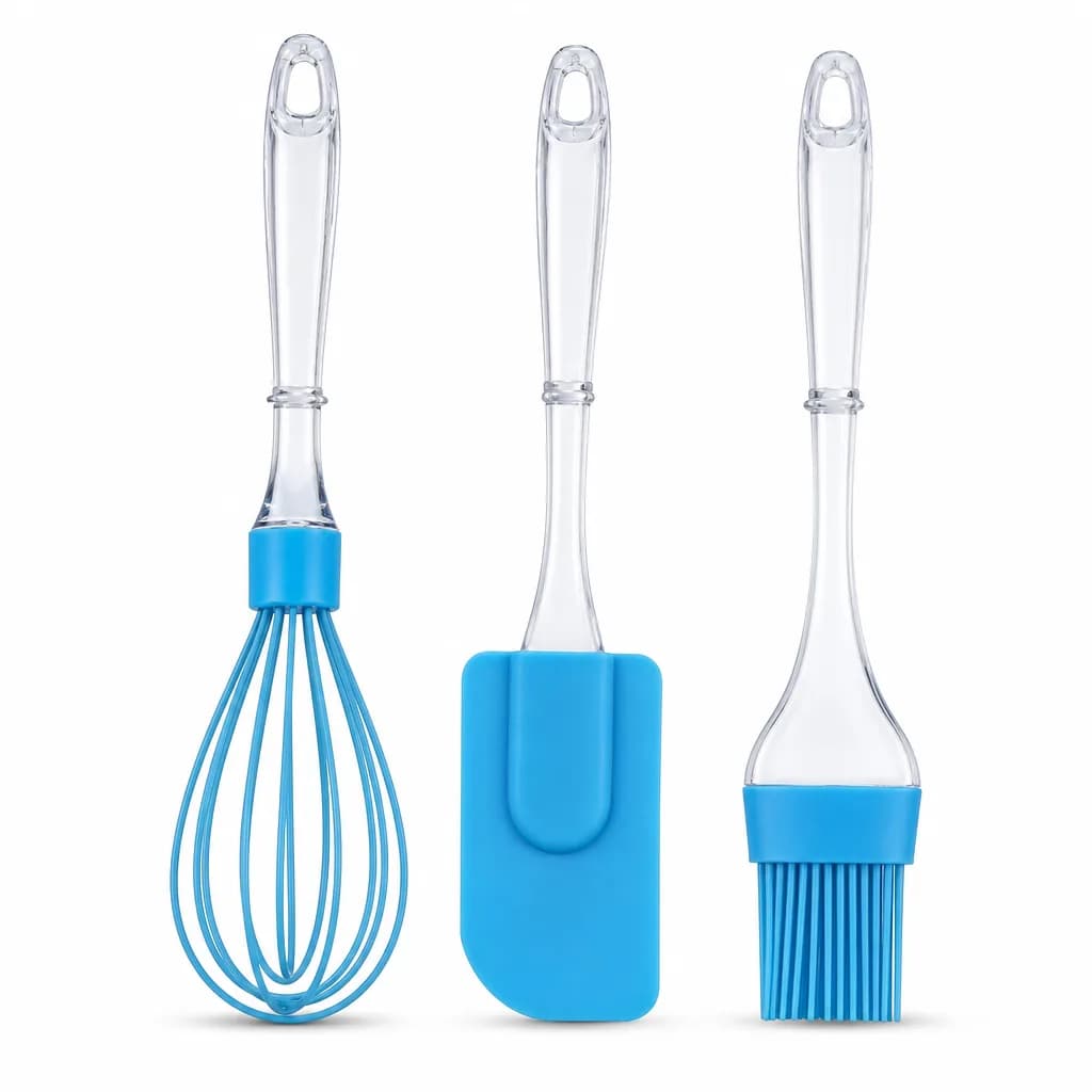 FITTO Silicone Baking Utensil Set, 3-Piece, Blue Kitchen Tools for Mixing, Brushing and Spreading