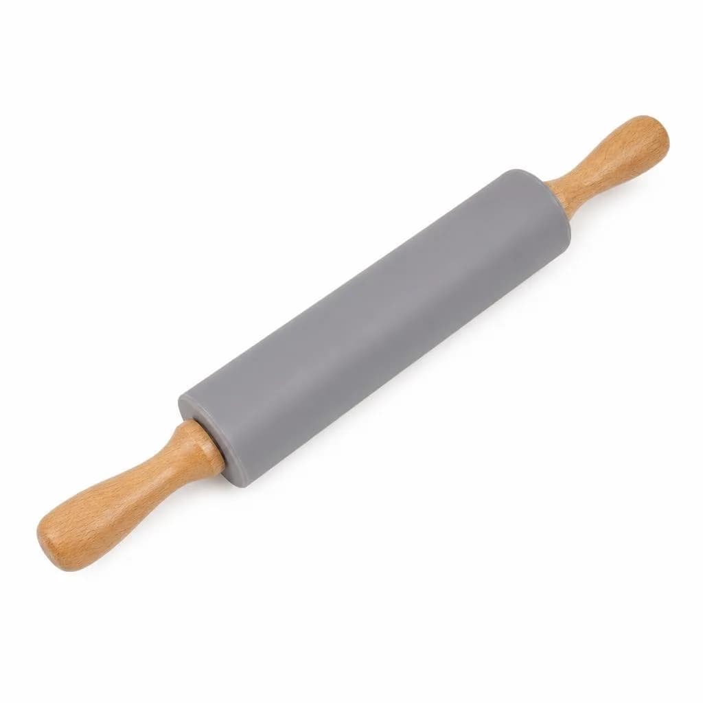 Silicone Rolling Pin - Wooden Handles, Grey, 38 cm