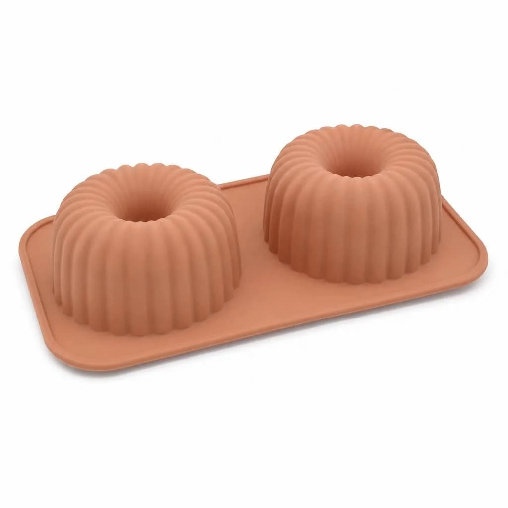Silicone Fluted Mini Cake Mould - 2 Cavity Ring-Style, Terracotta Pink