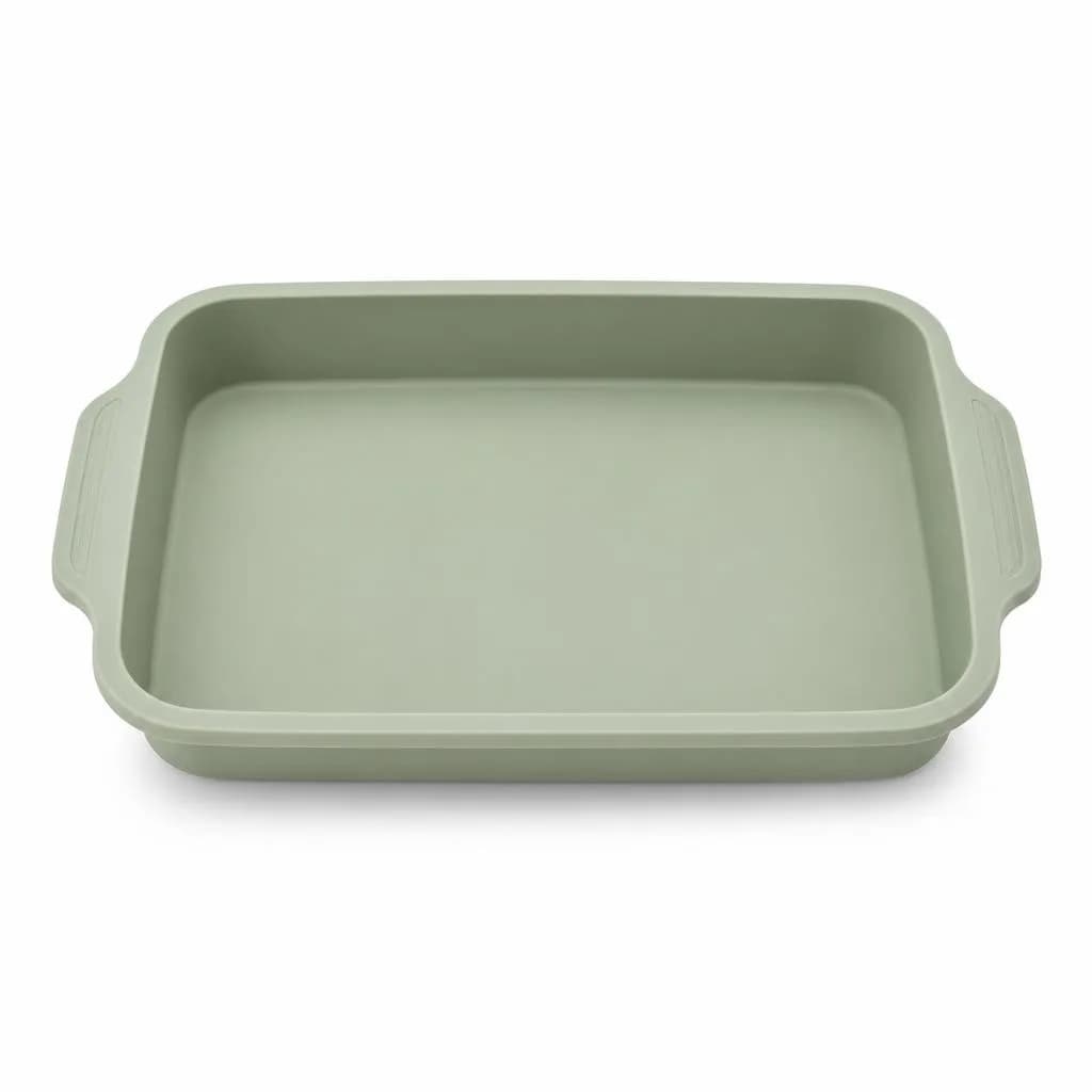 Silicone Baking Pan with Side Handles - Shallow, Non-Stick, Sage Green, 28 cm