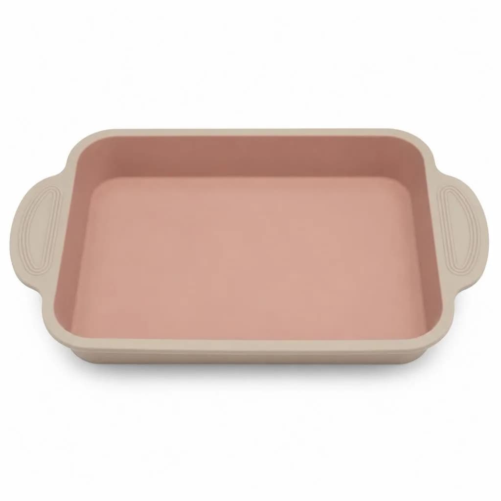 Silicone Baking Pan with Side Handles - Shallow, Non-Stick, Pink and Beige, 28 cm