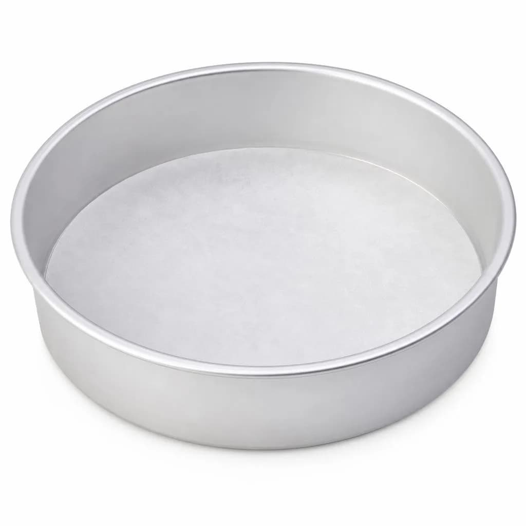 Aluminium Round Cake Pan with Parchment Liner - Straight Sides, Silver, 22 cm