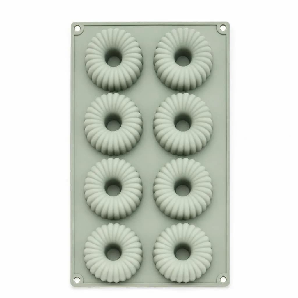 Silicone Fluted Ring Cake Mould - 8 Cavity Mini Ring Sheet, Sage Green