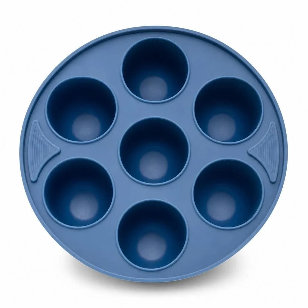 Silicone Round Muffin Tray - 7 Cavity, Non-Stick, Blue