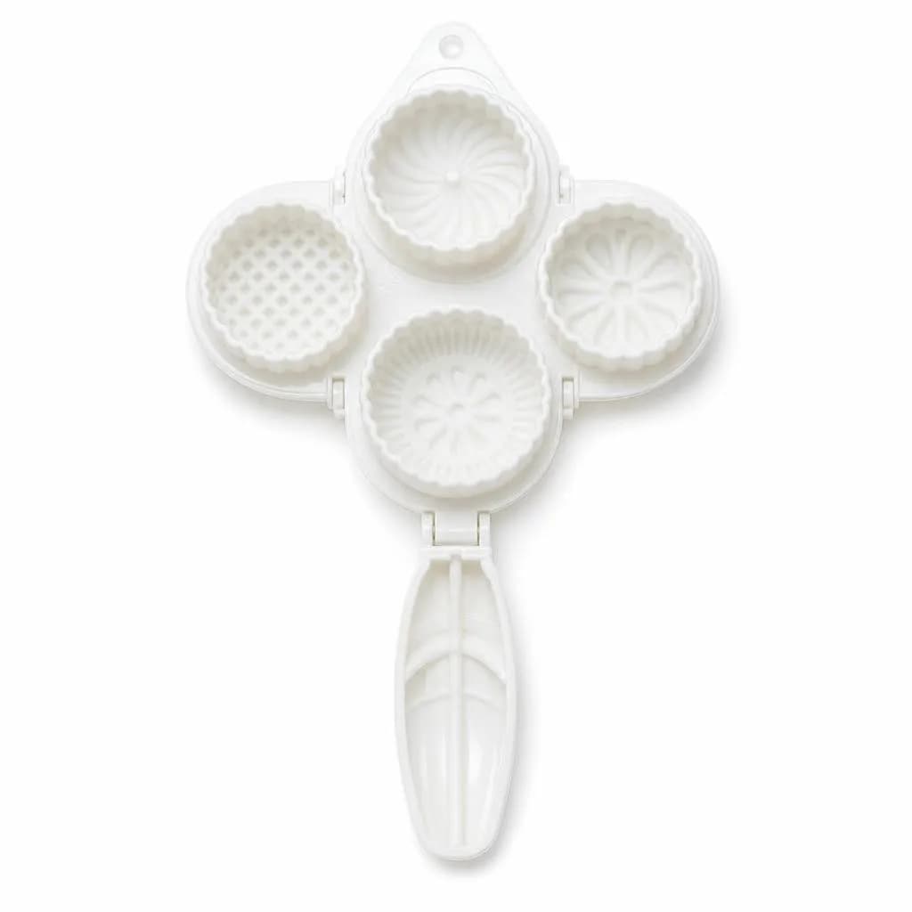 Moon Cake Press Mould Set - Plunger Handle with 5 Pattern Discs, White