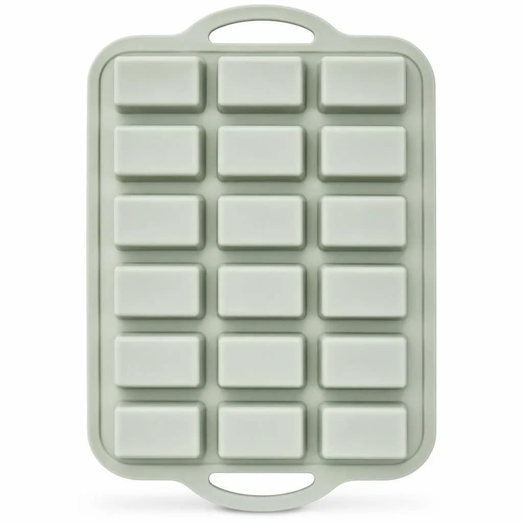 Silicone Rectangle Cake Mould - 18 Cavity, with Handles, Sage Green