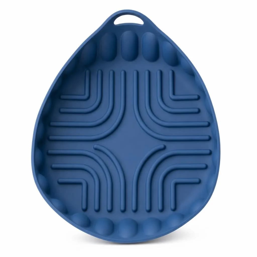 Silicone Leaf Shaped Baking Tray - With Handle, Raised Ridges, Blue, Large