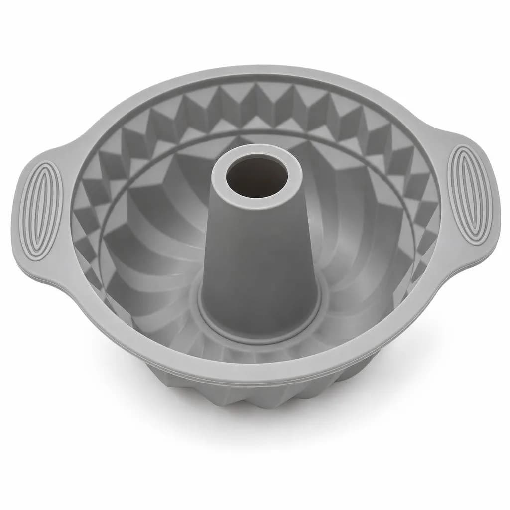 Silicone Fluted Ring Cake Mould - With Handles, Geometric Pattern, Grey, 26 cm