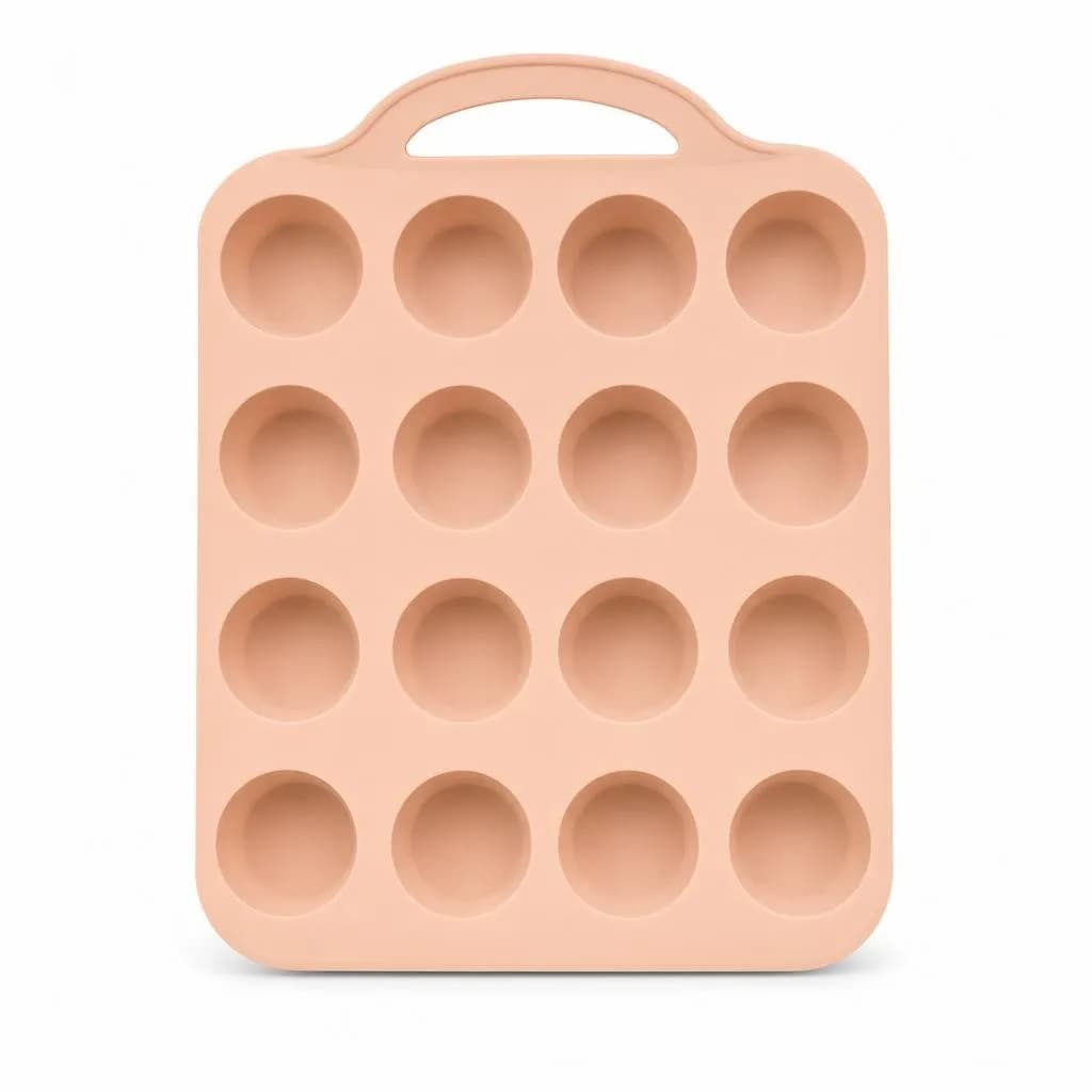 Silicone Round Cavity Baking Mould - 16 Cavity, with Handle, Peach