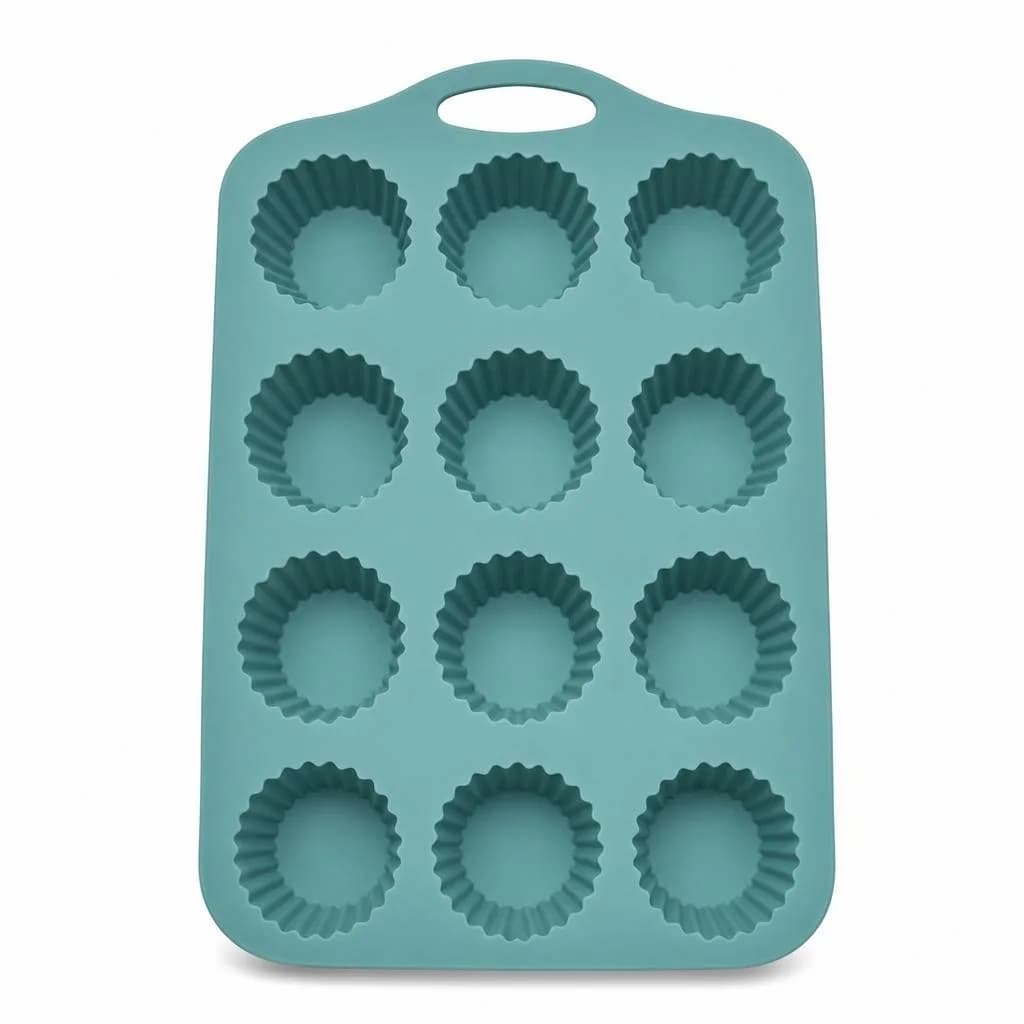 Silicone Fluted Cupcake Cavity Mould - 12 Cup, with Handle, Teal