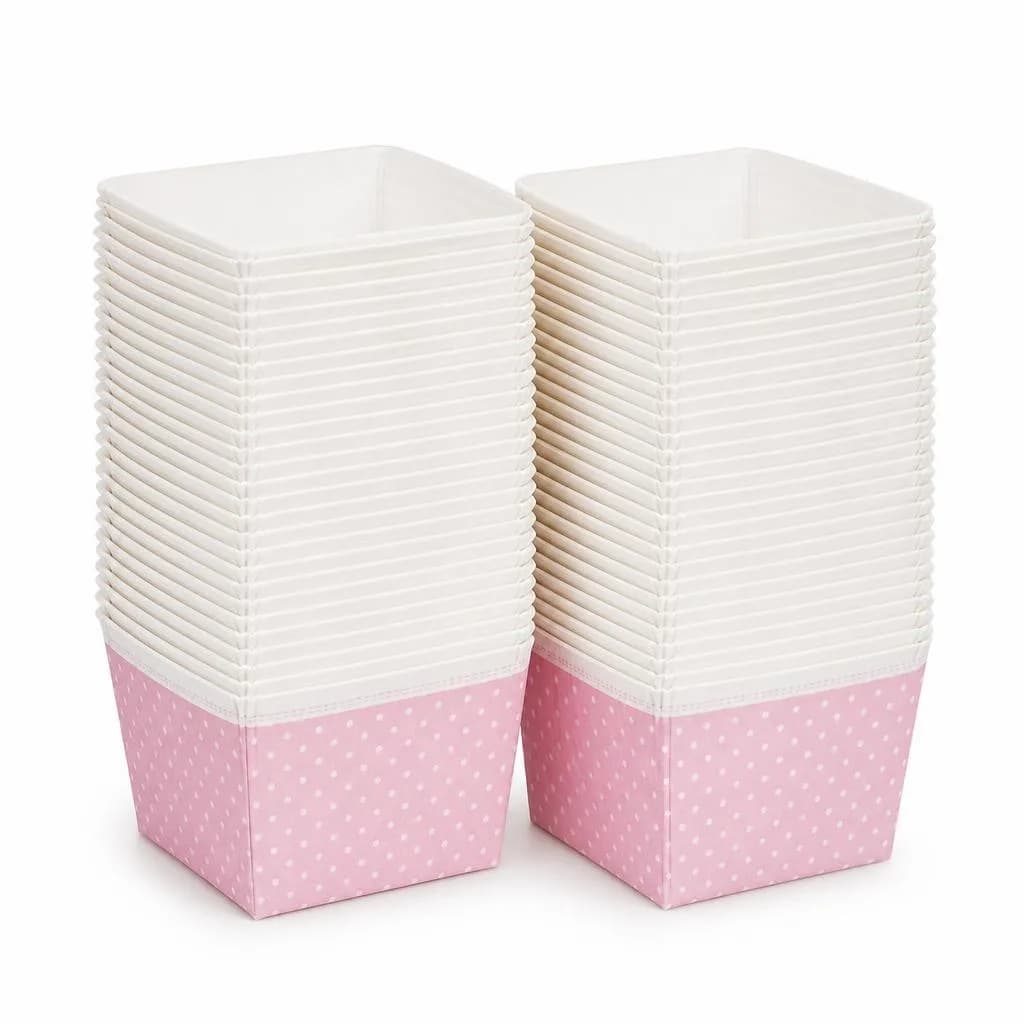 Paper Baking Cups - 40 Pieces, Pink Dotted Band, White