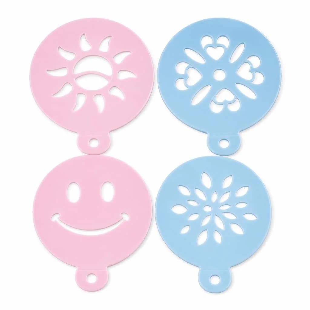 Decorating Stencils - 4 Pieces, Sun, Flower and Happy Face Patterns, Pastel Pink and Blue