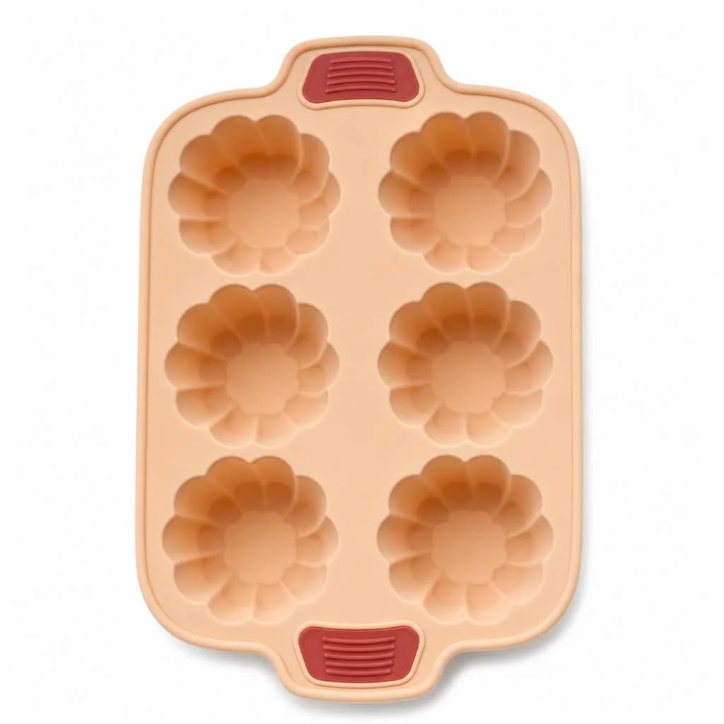 Silicone Muffin Pan - 6 Flower-Shaped Cavities with Grip Tabs, Peach