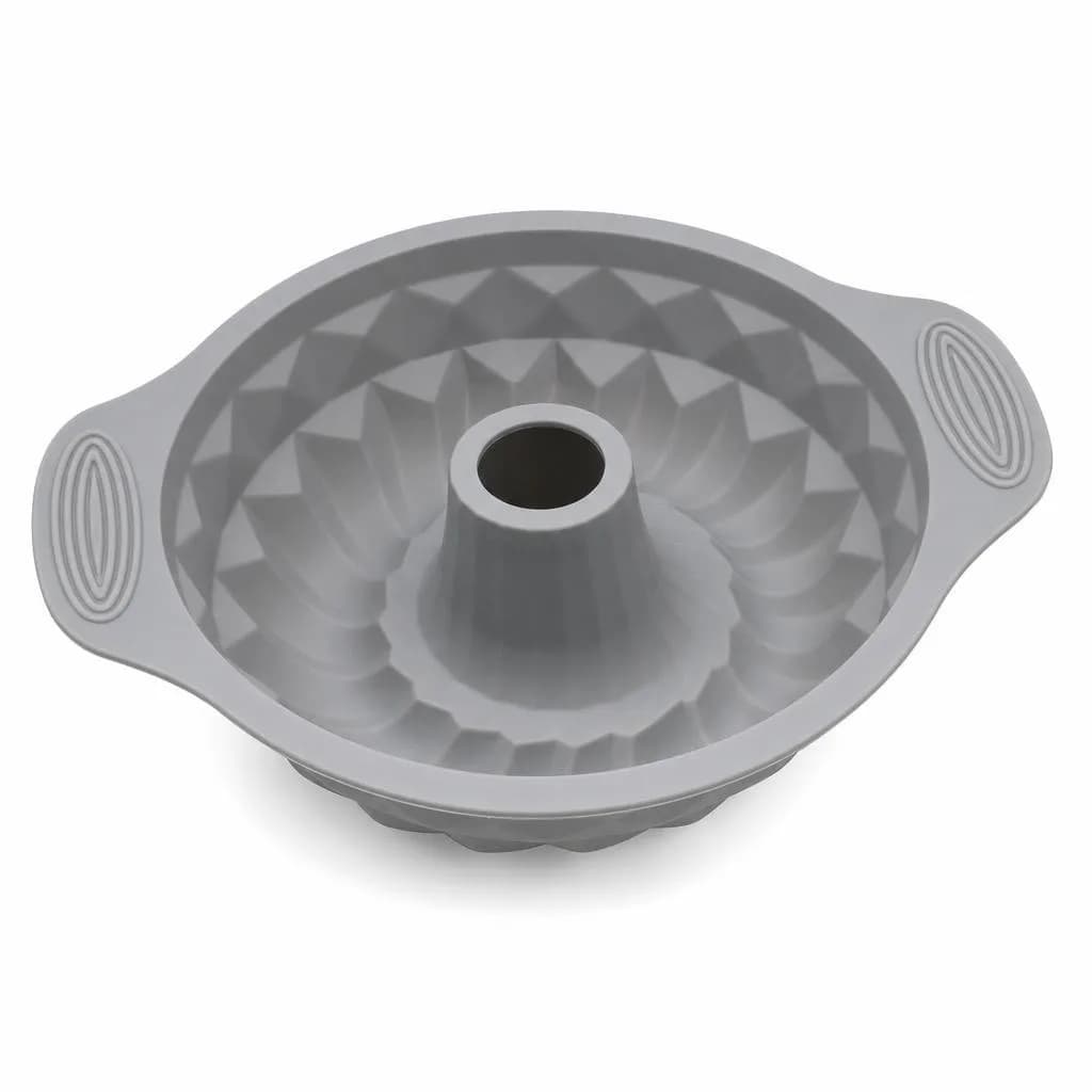 Silicone Fluted Ring Cake Mould with Handles - Geometric Pattern, Grey, 26 cm