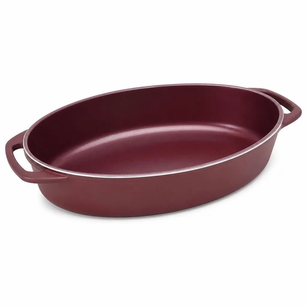 Oval Roasting Pan - Large Size, Side Handles, Maroon, 40 cm