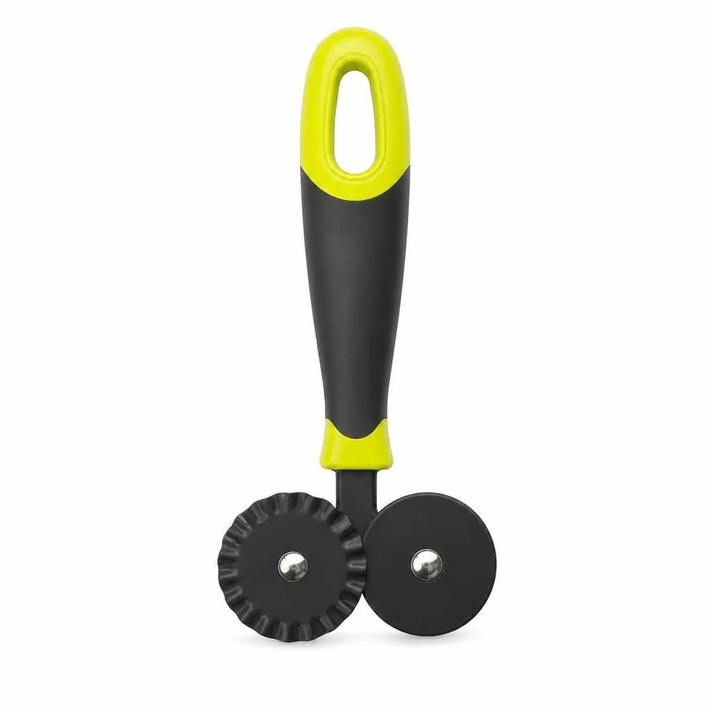 Double Pastry and Pizza Wheel Cutter - Fluted and Plain Wheels, Black and Lime Green