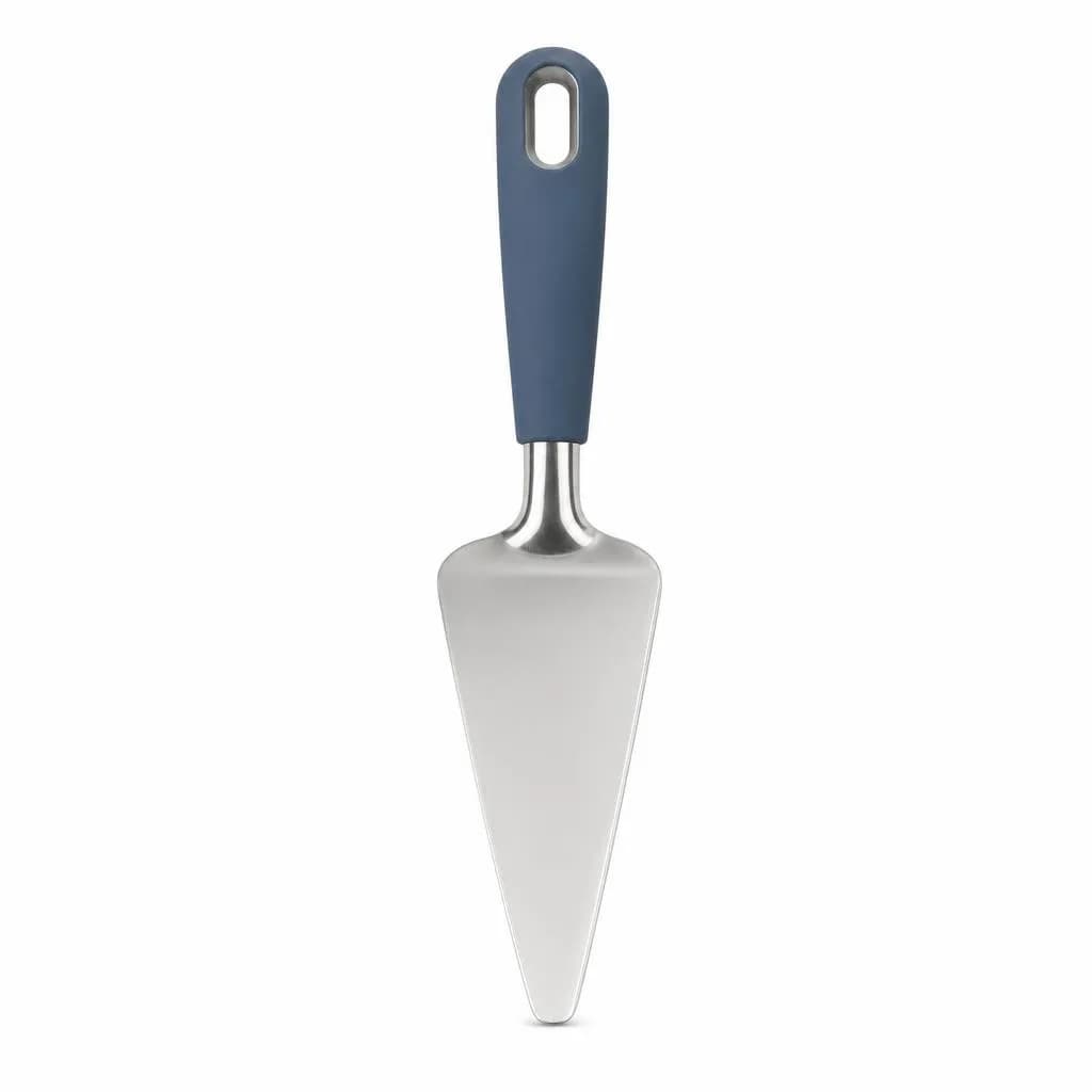 Pie Server - Stainless Steel, Soft-Grip Handle, Silver and Blue, 25 x 6 x 2 cm