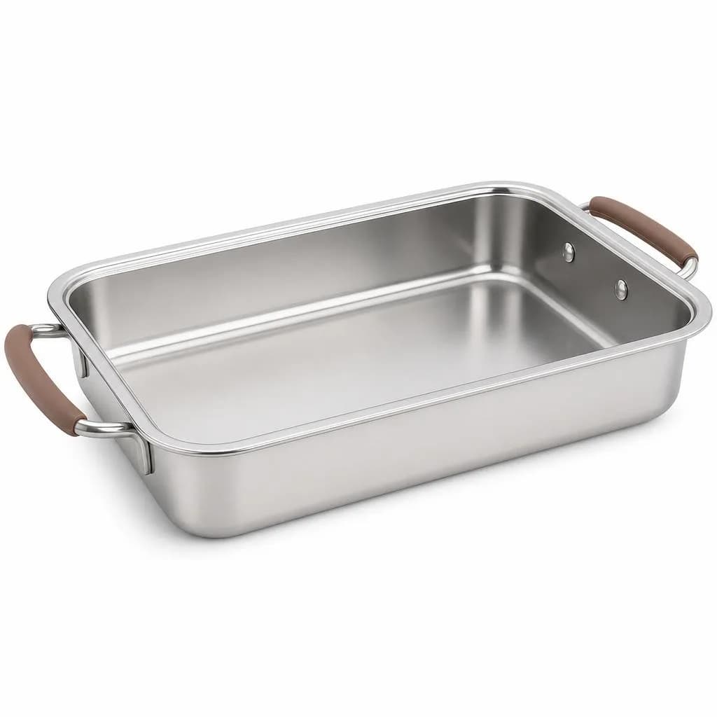 Deep Roasting Tray with Handles - Stainless Steel, Silver, 30 x 22 cm