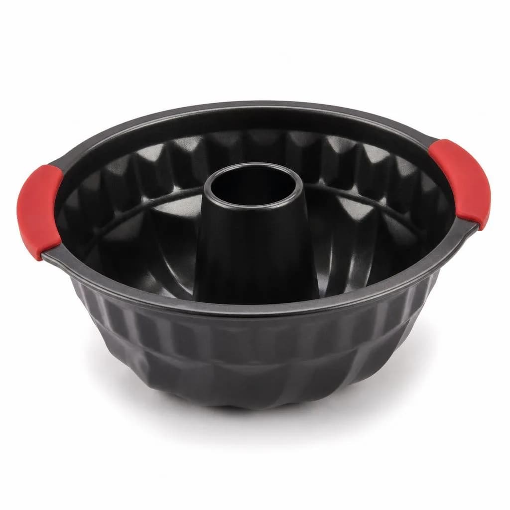 Non-Stick Fluted Ring Cake Mould with Silicone Grips - Carbon Steel, Black, 24 x 24 cm