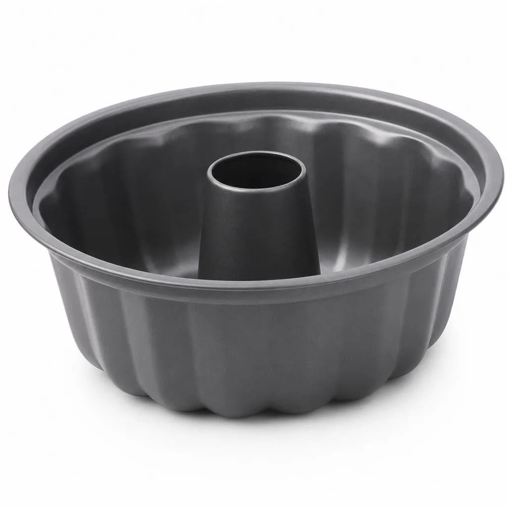 Non-Stick Fluted Ring Cake Mould with Centre Tube - Carbon Steel, Dark Grey, 26 x 26 cm