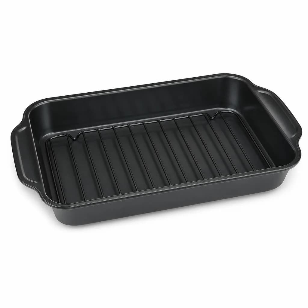 Non-Stick Roasting Pan with Rack - Oven Roasting and Baking, Black, 38 x 26 cm