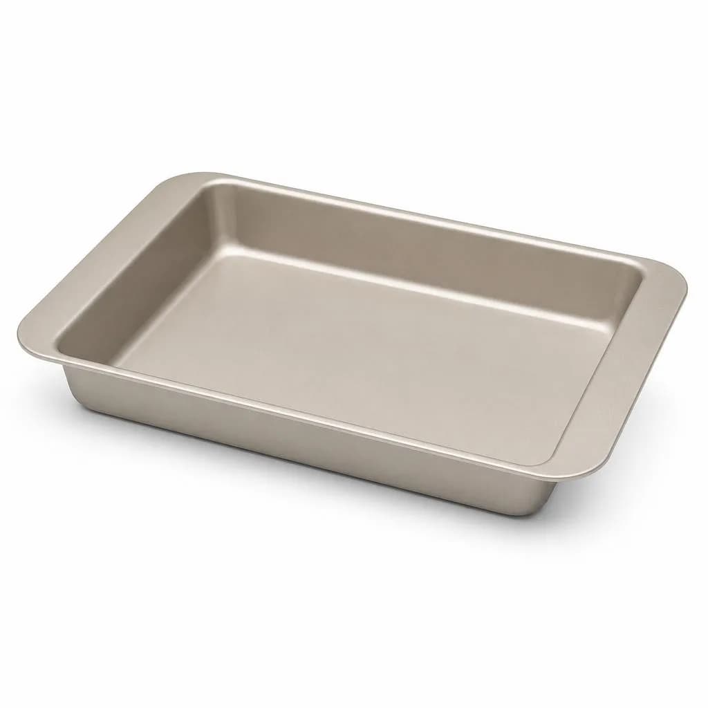 Non-Stick Rectangular Baking Pan with Flat Rim Handles - Carbon Steel, Beige, 36 x 24 cm