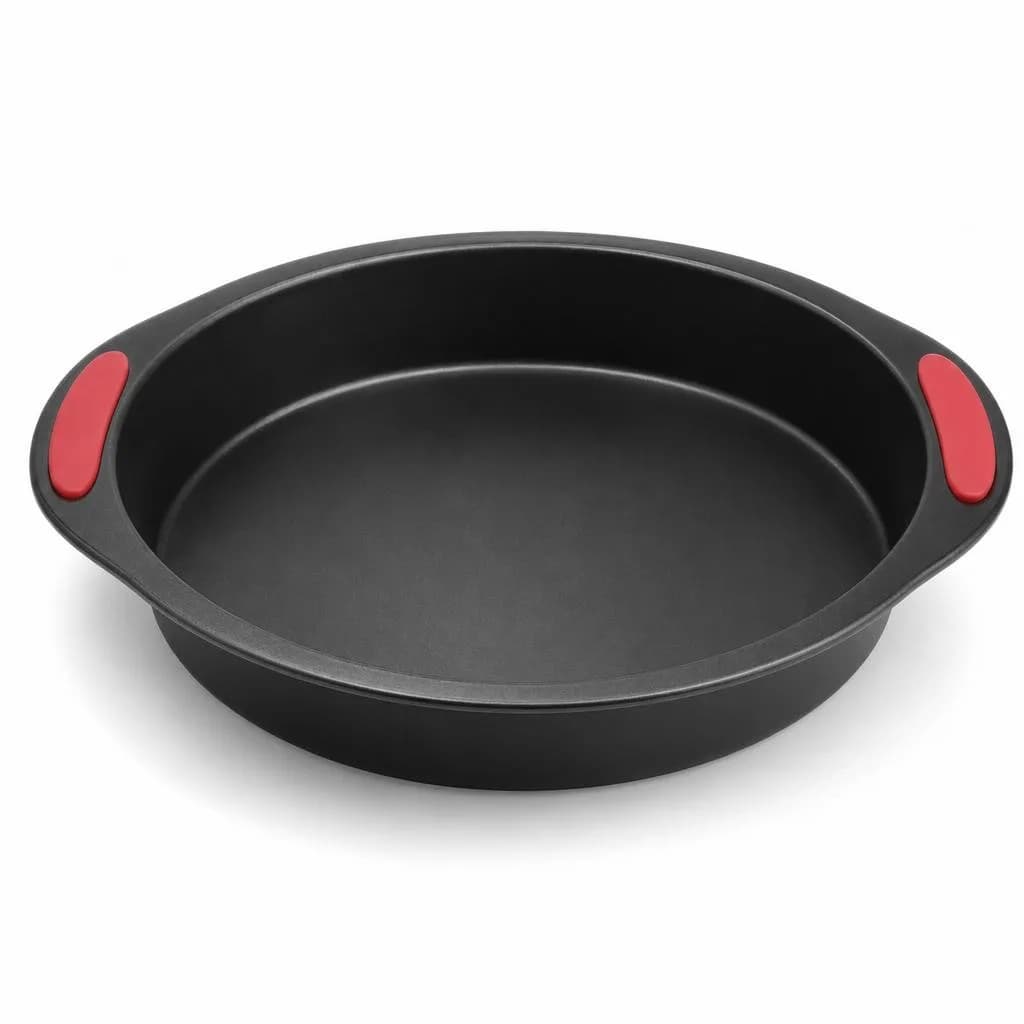 Non-Stick Round Baking Pan with Silicone Grips - Carbon Steel, Black, 28 cm