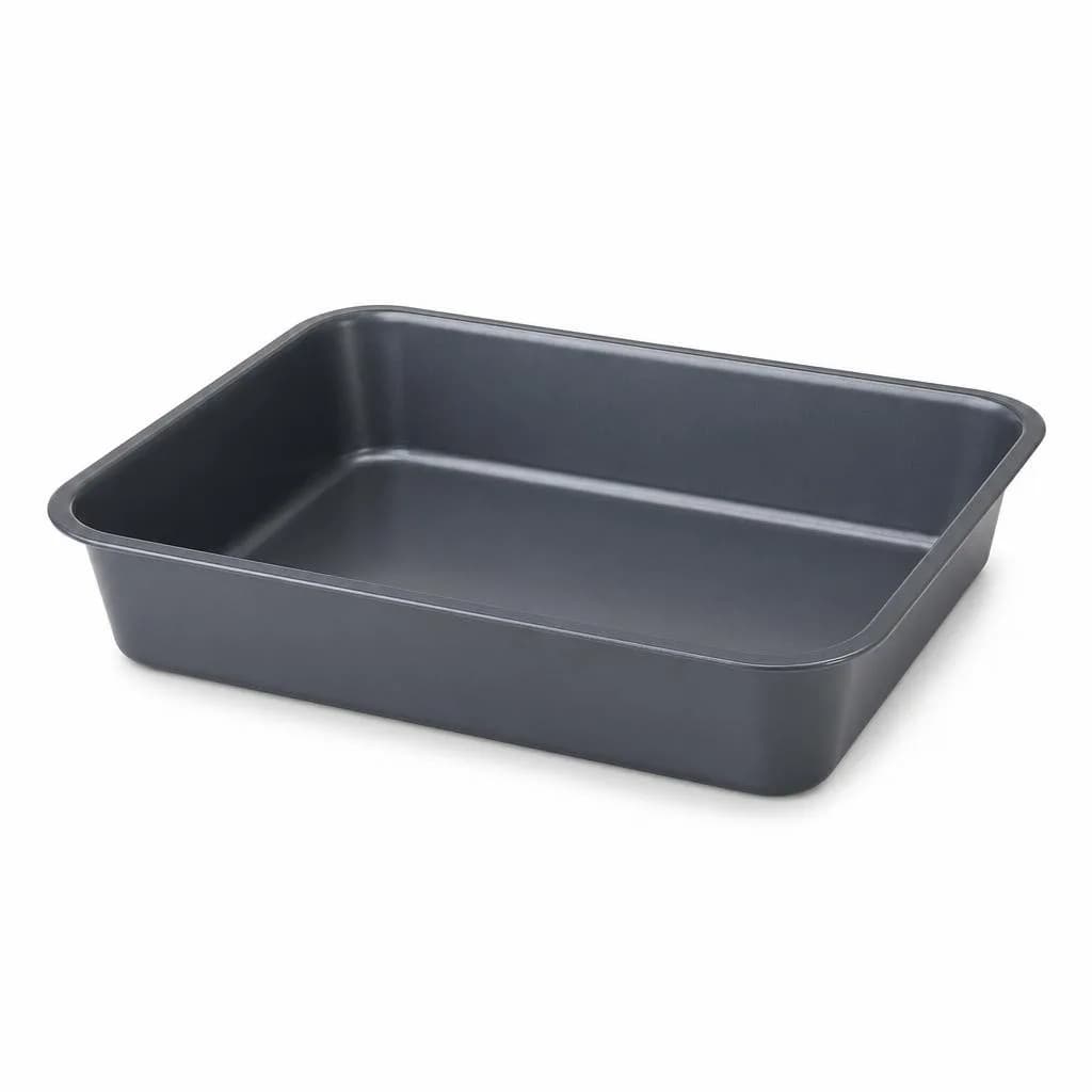 Non-Stick Deep Rectangular Baking Tray - Carbon Steel, Grey-Blue, 35 x 25 cm