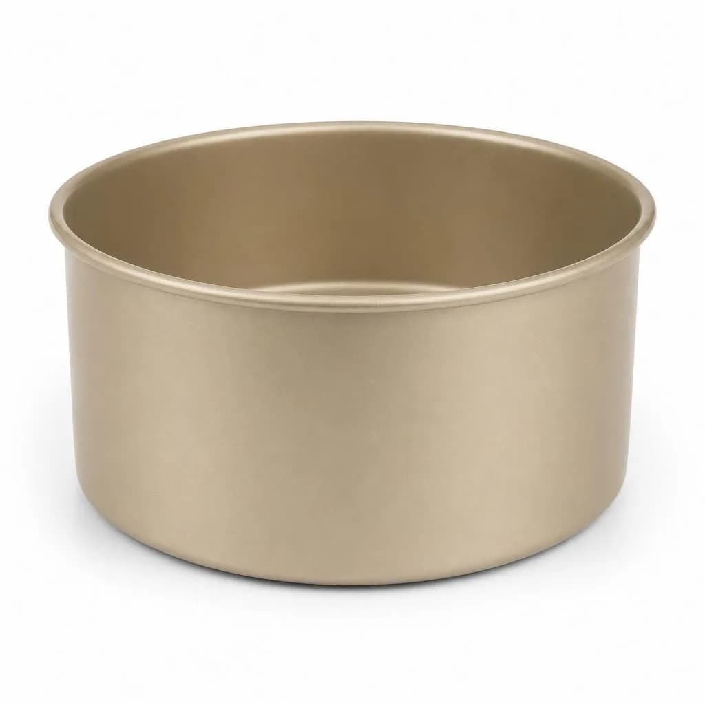 Deep Round Cake Pan - Straight Sides, Rolled Rim, Gold, 22 x 22 cm