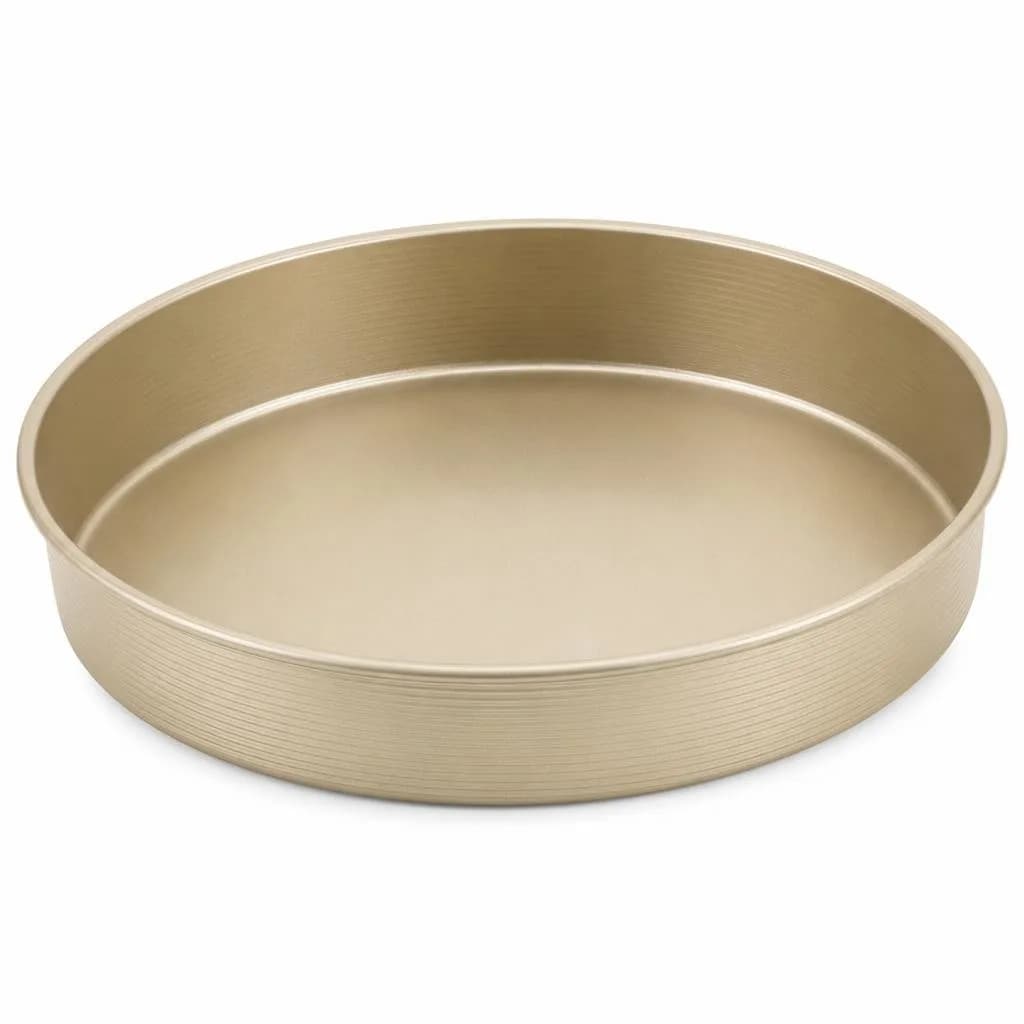 Shallow Round Baking Pan - Wide Low-Sided Cake Pan, Gold, 30 x 30 cm