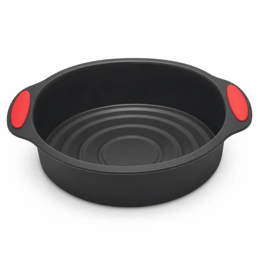 Silicone Round Cake Pan with Handles - Flexible, Black and Red, 24 cm