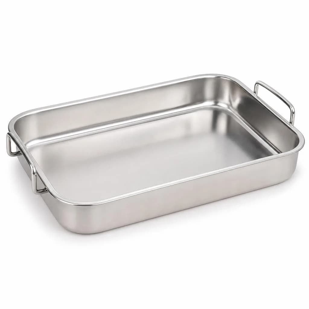 Stainless Steel Baking Tray - Side Handles, Silver, 33 cm
