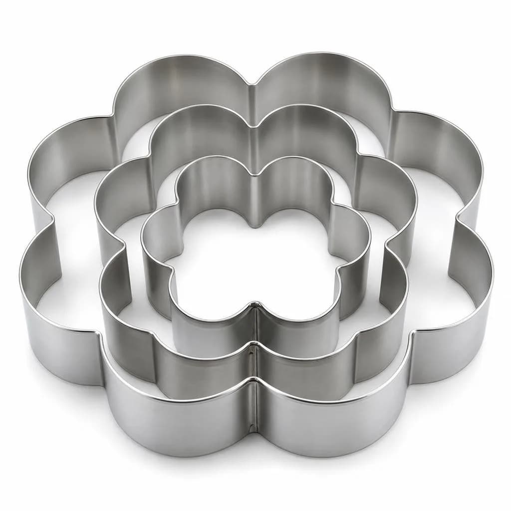 Flower-Shaped Cake Rings - Stainless Steel, Silver, 3 Pieces