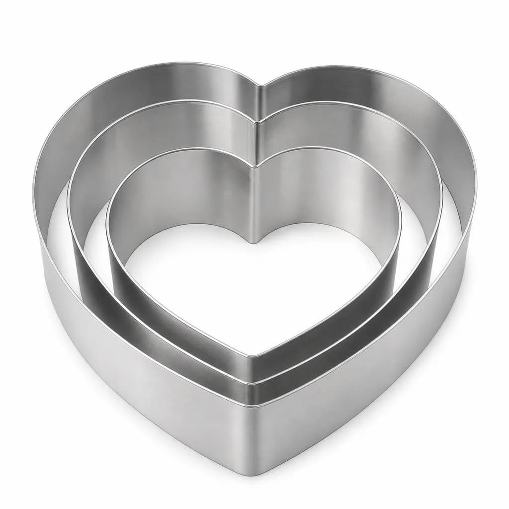Heart-Shaped Cake Cutting Rings - Stainless Steel, 25 / 20 / 16 cm, 3 Pieces