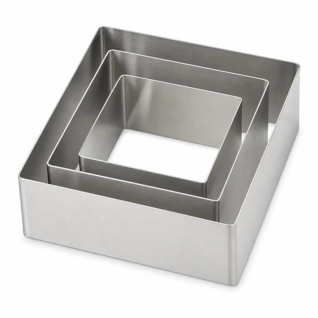 Square Cake Ring Set of 3 - Graduated Sizes, Stainless Steel Mousse and Cake Moulds, Silver, up to 12 cm