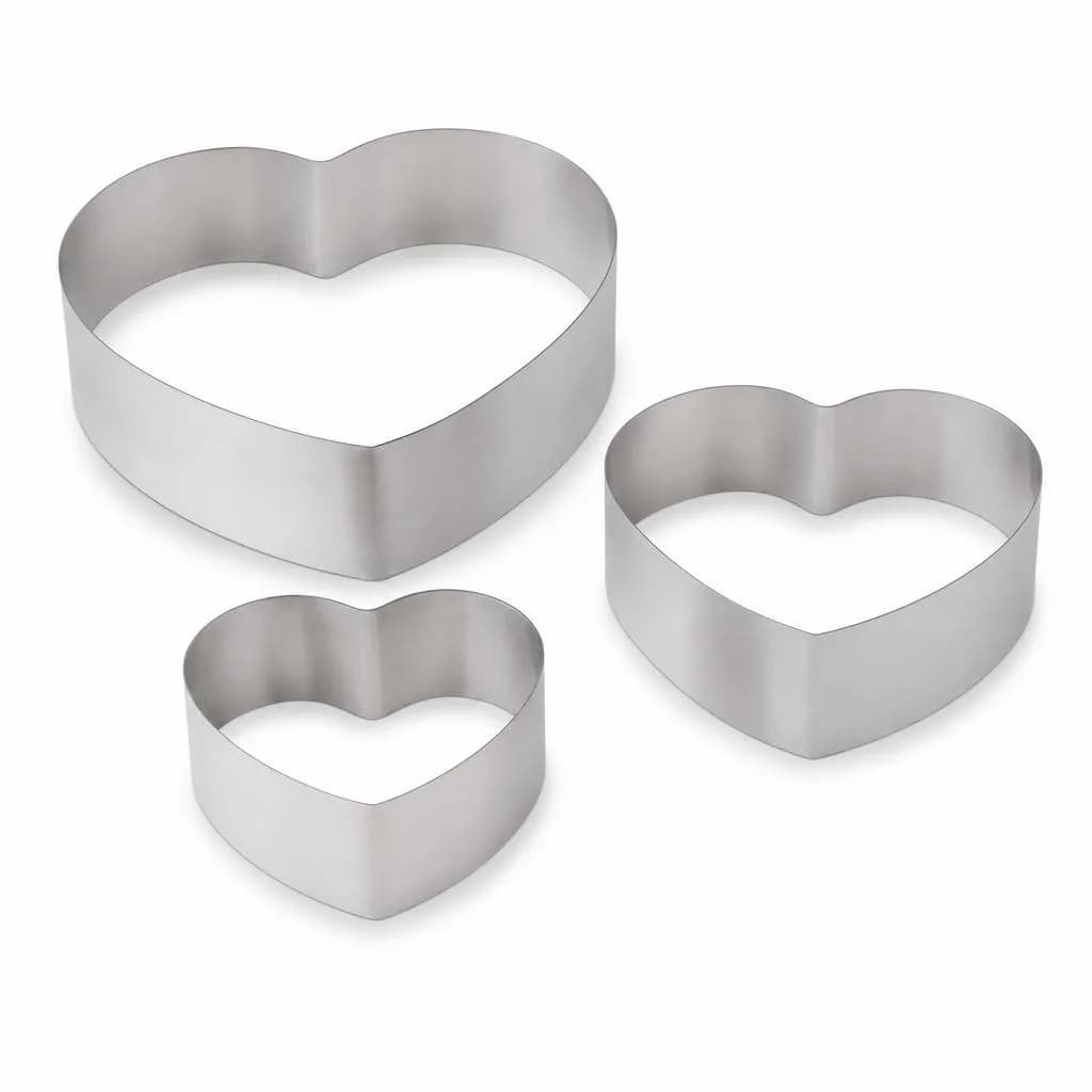 Stainless Steel Heart Cake Ring Set - Graduated Sizes, 3 Pieces