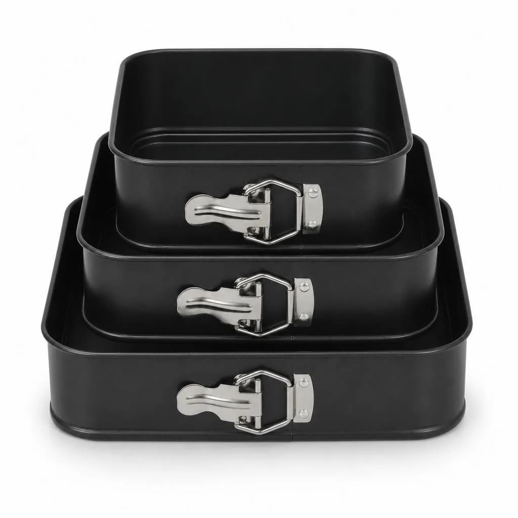 Square Springform Cake Pan Set - Clip Release, Non-Stick, 22 / 24 / 26 cm, 3 Pieces