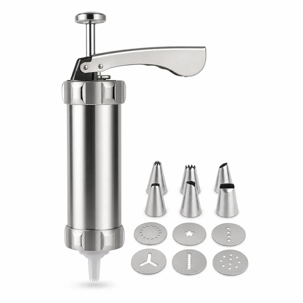 Cookie Press Gun - Nozzle Discs and Icing Syringe, Stainless Steel, 22 cm