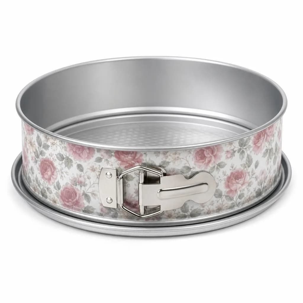Springform Cake Pan - Locking Side and Removable Base, Pink Floral Print, 24 cm