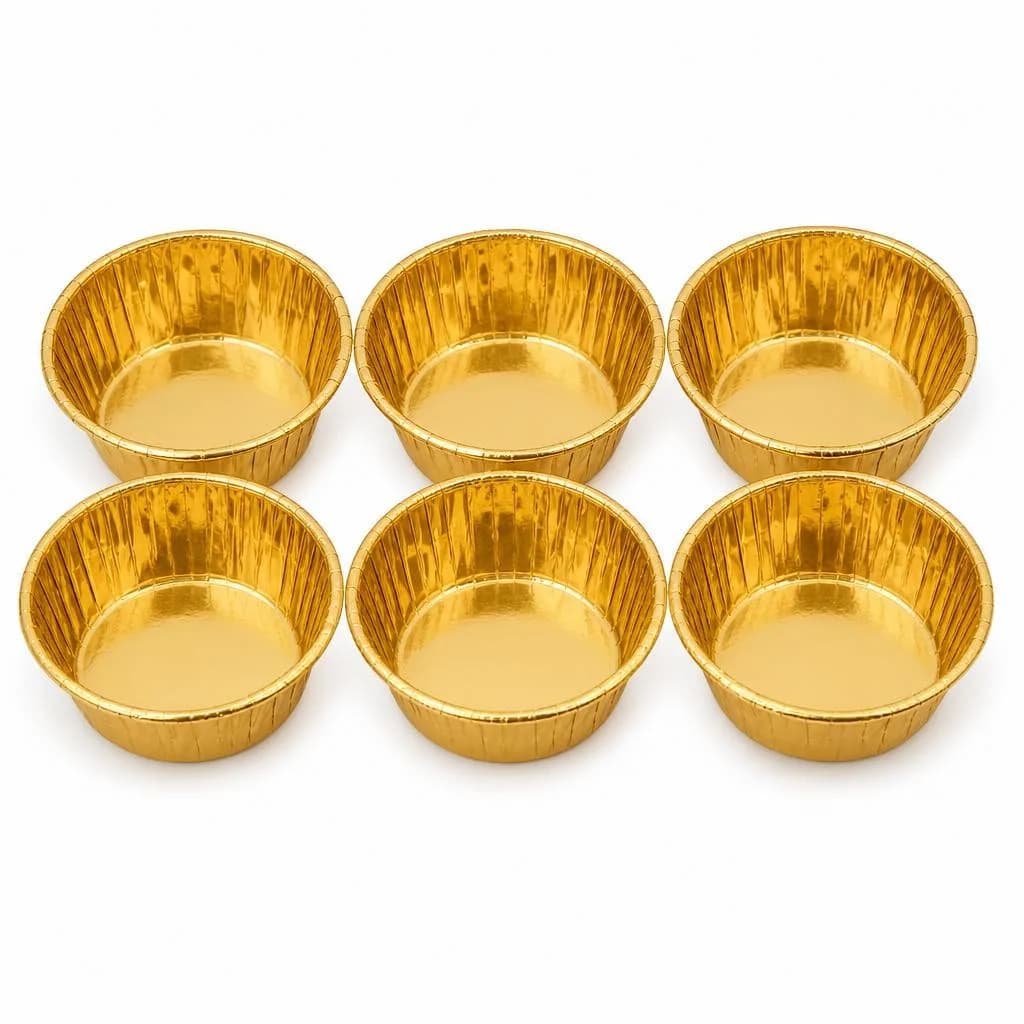 Foil-Look Cupcake Paper Moulds - Round, Gold, 6 Pieces