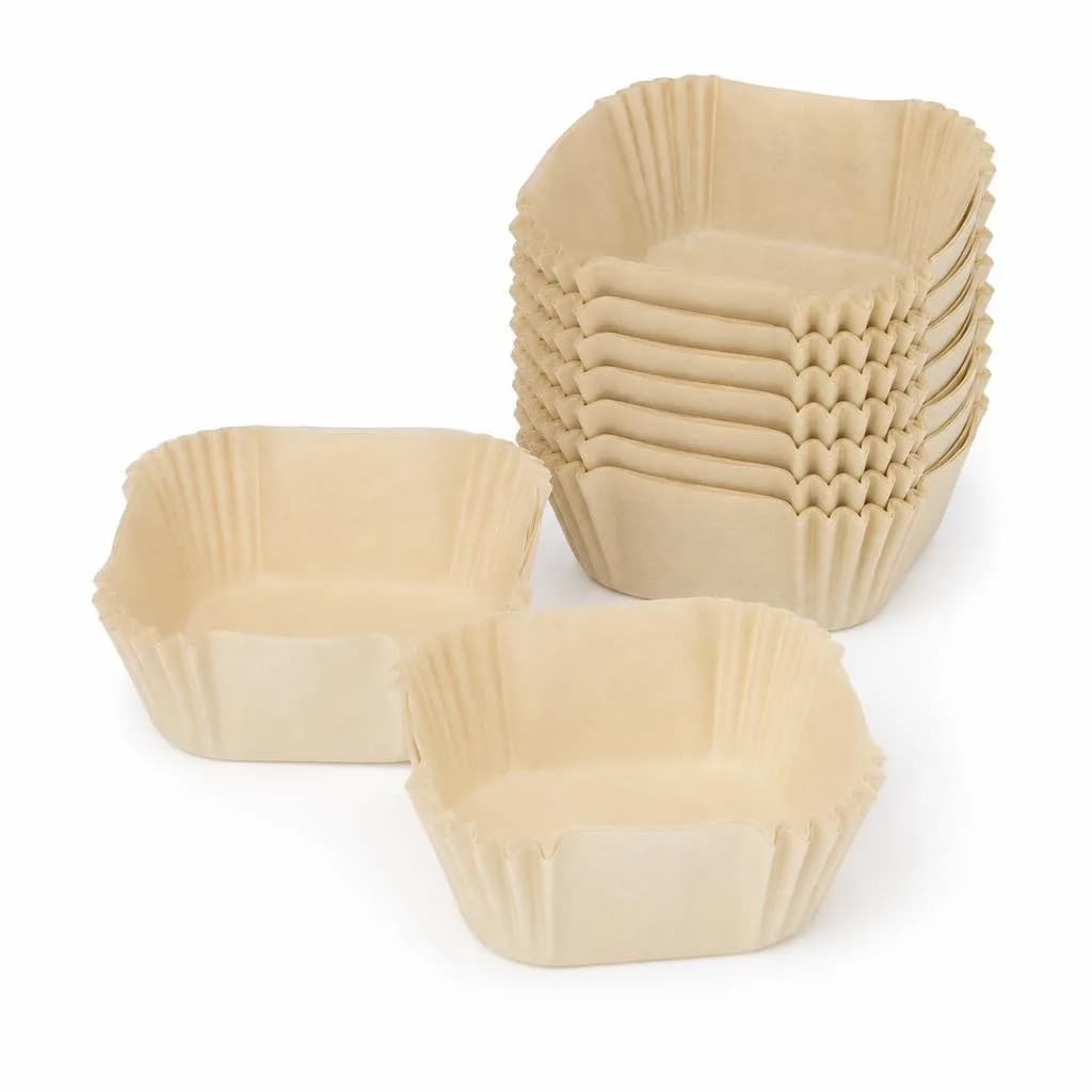 Square Paper Baking Cups, Pack of 10 - Plain Beige, Cupcake and Muffin Cases, 6 x 6 cm
