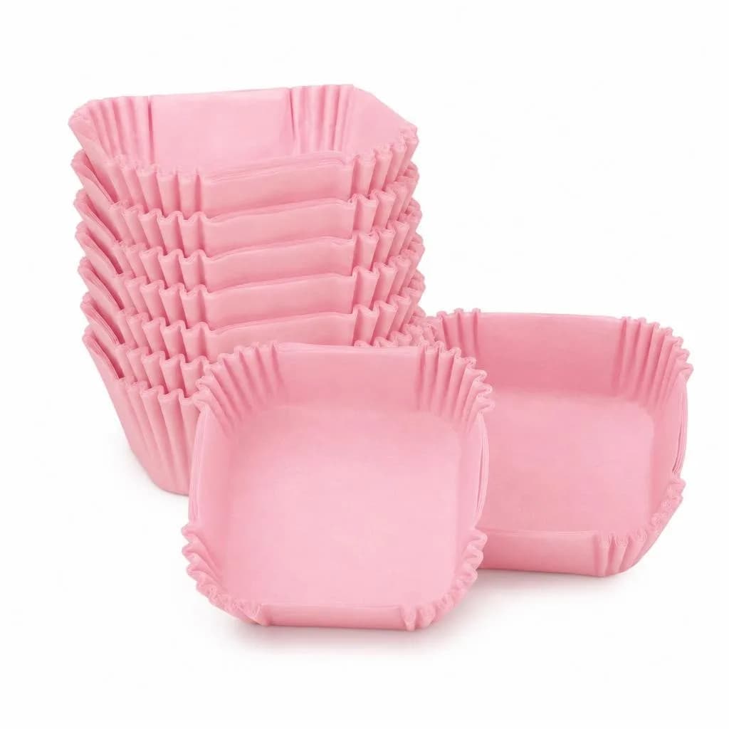 Square Paper Baking Cups, Pack of 10 - Pink, Cupcake, Muffin and Brownie Cases, 6 x 6 cm